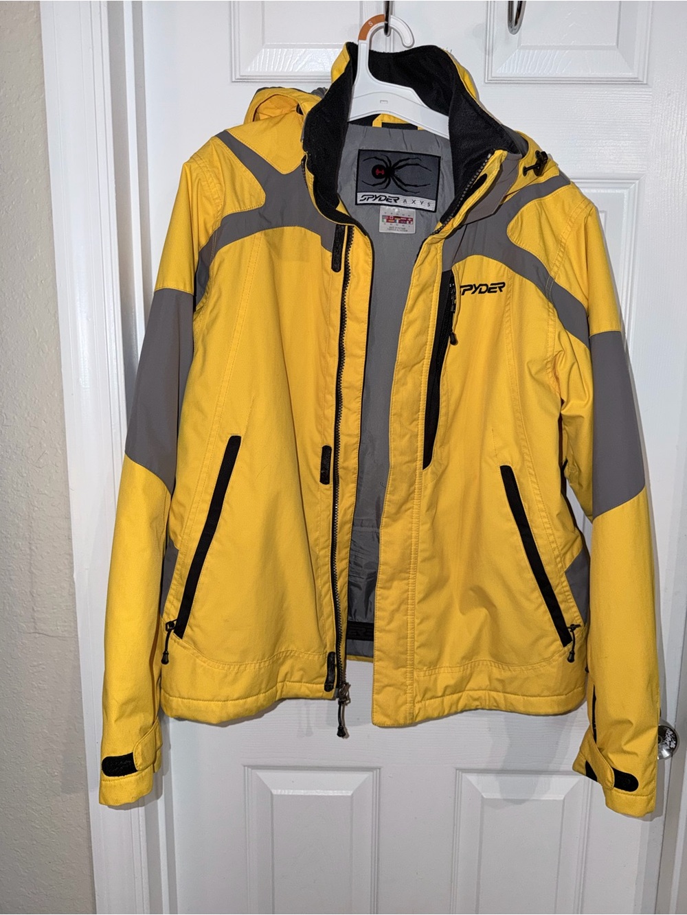 Spyder Men's Yellow and Gray Ski Jacket with Hood